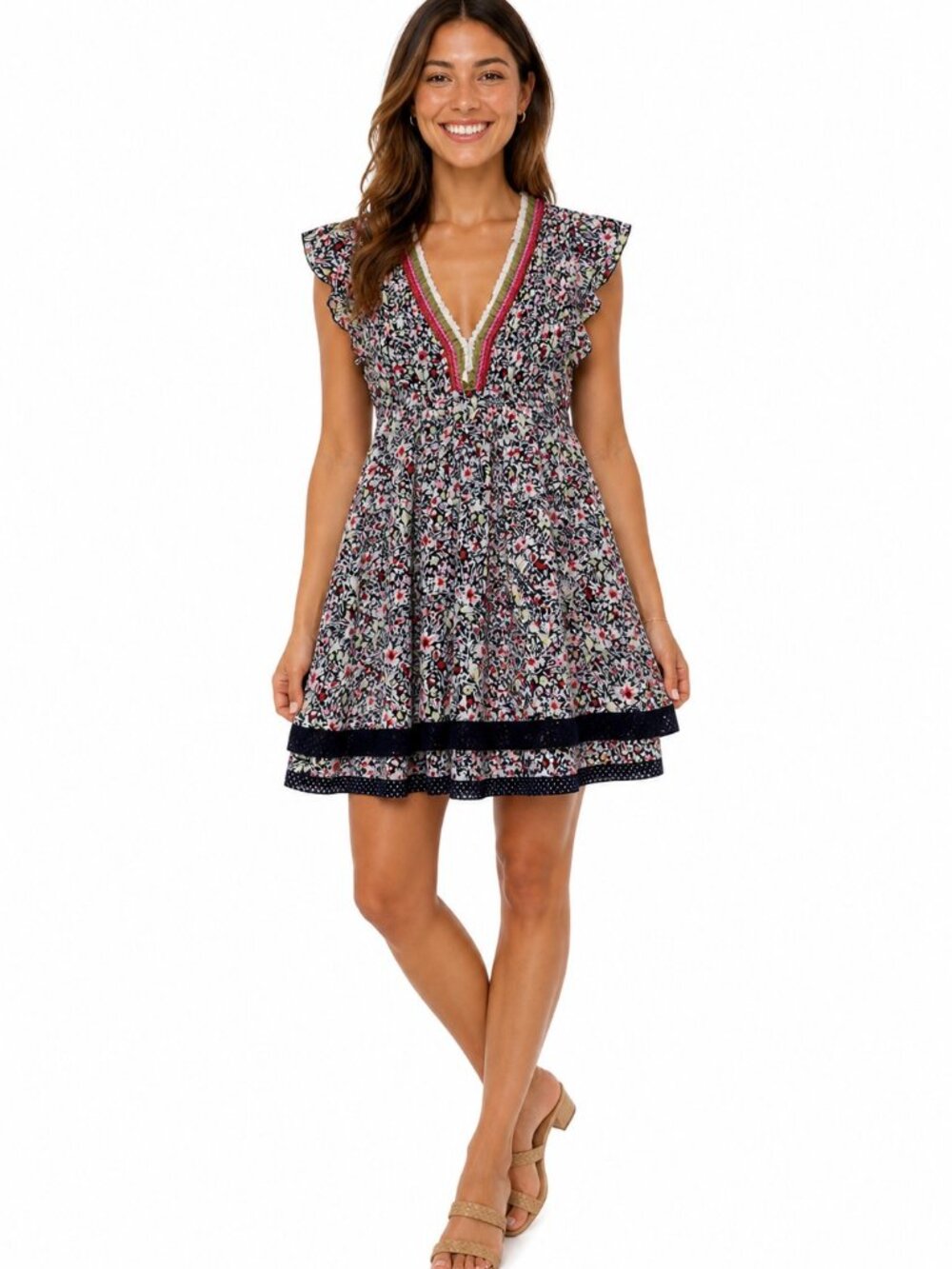 Poupette St. Barth Sasha Navy Blue Fringed Mini Dress